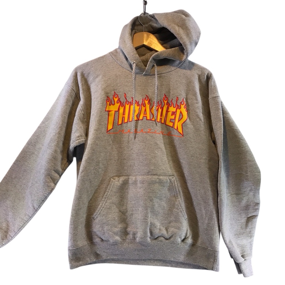 Thrasher grey hoodie flame logo graphic small like new quality